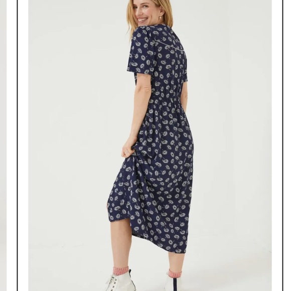 Fat Face Midi Dress Francis Daisy Floral Navy Blue Button Front Ditzy Modest 6 - Picture 3 of 12